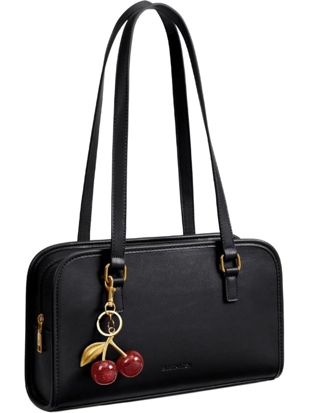 Chic Vegan Leather Shoulder Bag with Cherry Charm - Stylish Purse for Women